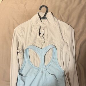 Lululemon Athletica Cream Jacket and Light Blue Tank Bundle